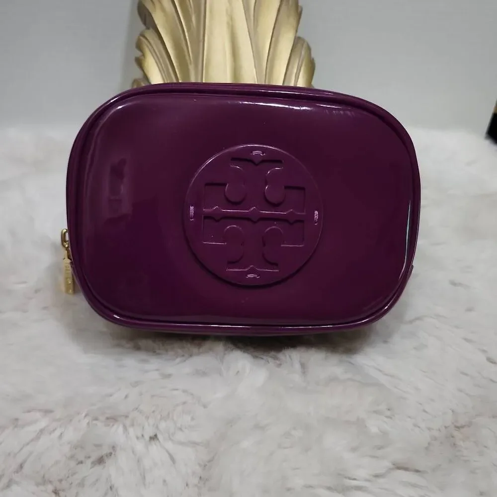 Tory Burch Stacked Patent Small Cosmetic Case Purple